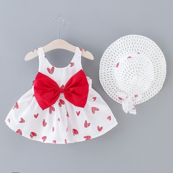 Baby Heart Print Dresses with Hat