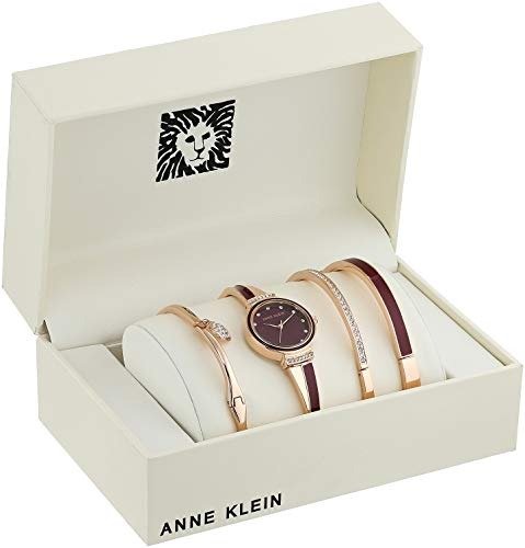 Women's AK/2716RBST Swarovski Crystal Accented Rose Gold-Tone and Burgundy Watch and Bangle Set