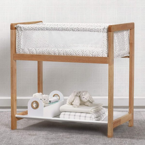 Classic Wood Bedside Bassinet Sleeper Portable Crib with HighEnd Wood Frame, Paint Dabs