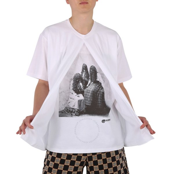 Men's Optic White Victorian Portrait Print Cotton Oversized T-shirt