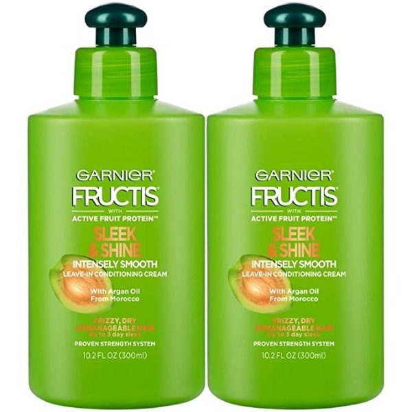 Garnier Fructis Sleek & Shine Intensely Smooth Leave-In Conditioning Cream, 10.2 Ounce (2 Count)