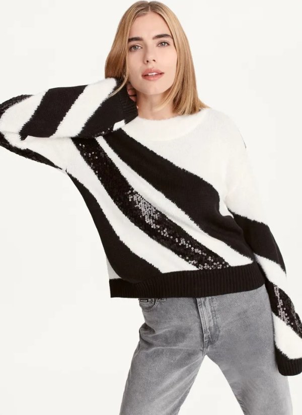 Buy Cowl Neck Sequin Swirl Sweater Online - DKNY