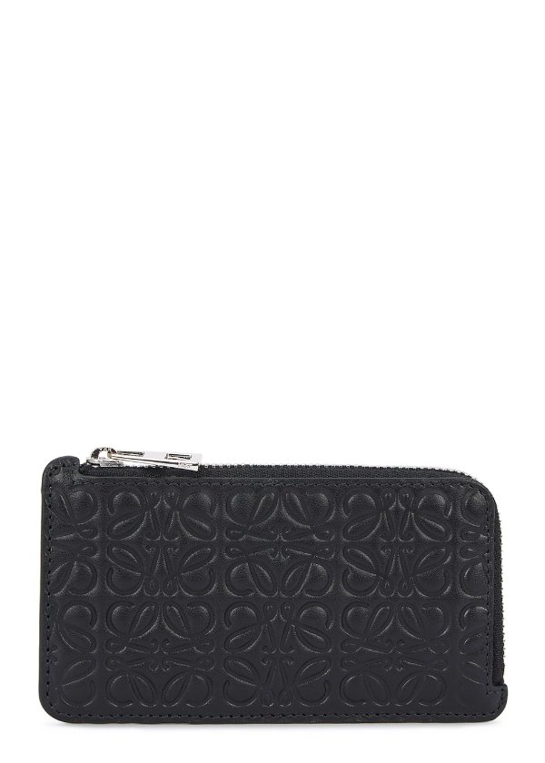 Black embossed leather coin purse