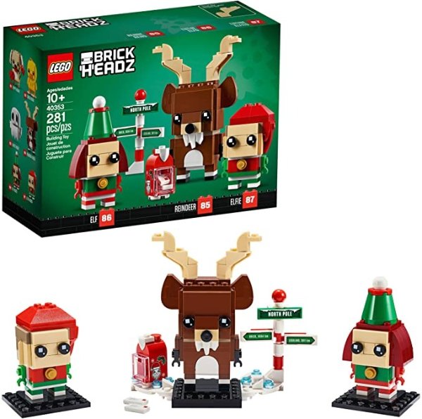 Brickheadz Reindeer, Elf and Elfie 40353 Building Toy, New 2020 (281 Pieces)
