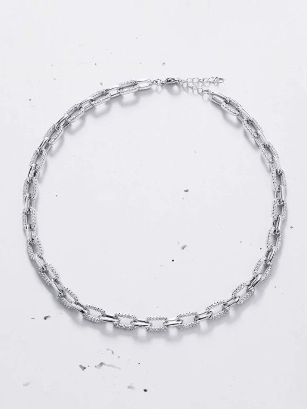 Half Pave Chain Link Necklace