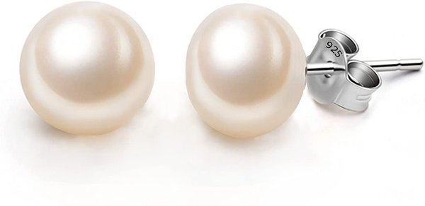 FAITH Women's 925 Sterling Silver AAA Freshwater Cultured Pearl Button Stud Earrings