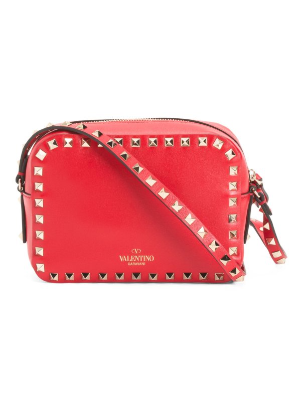 Made In Italy Leather Studded Crossbody