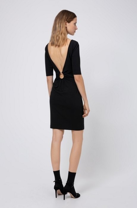Stretch-jersey dress with V back and ring detail