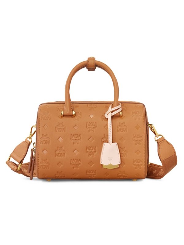 - Essential Monogrammed Leather Boston Bag