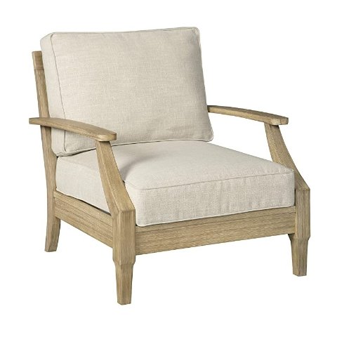 Signature Design by Ashley Clare View Outdoor Eucalyptus Wood Single Cushioned Lounge Chair, Beige