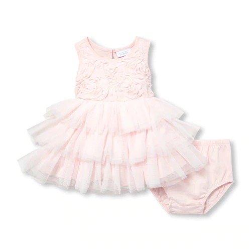 Baby Girls Sleeveless 3D Floral Woven Tutu Dress And Bloomers Set