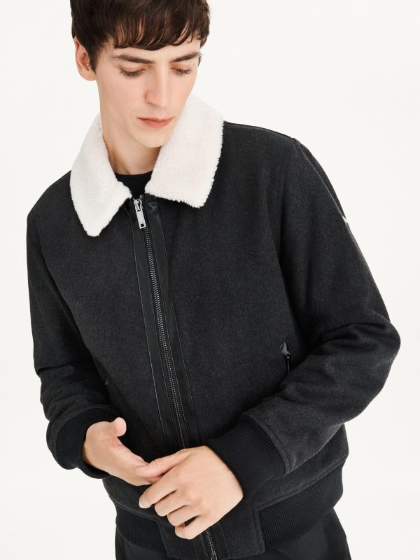 WOOL BLEND BOMBER WITH SHERPA COLLAR
