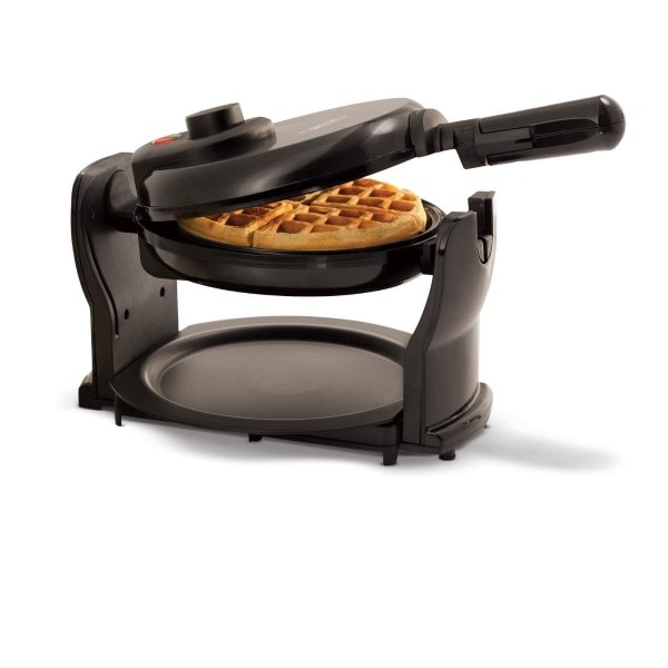 Classic Rotating Non-Stick Belgian Waffle Maker, Perfect 1" Thick Waffles, PFOA Free Non Stick Coating & Removable Drip Tray for Easy Clean Up, Browning Control, Black