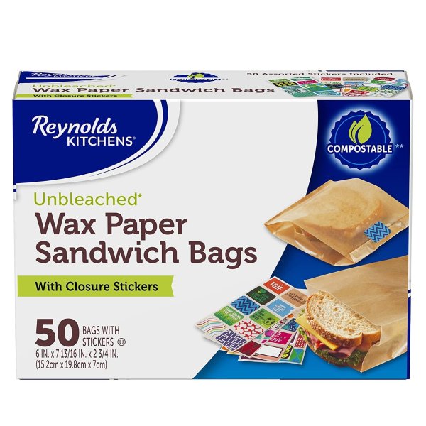 Reynolds Kitchens Wax Paper Sandwich Bags 6x7-13/16", 50 Count