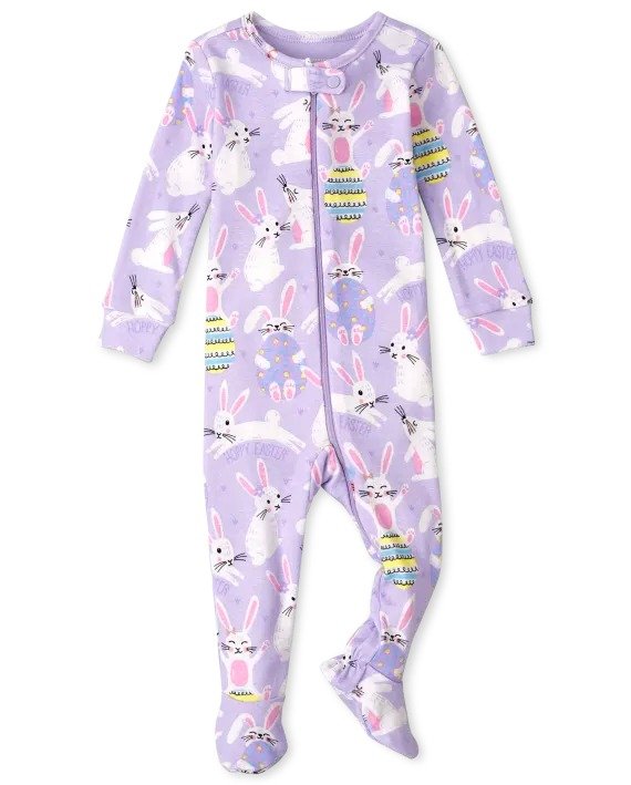 Baby And Toddler Girls Easter Long Sleeve 'Hoppy Easter' Bunny Snug Fit Cotton One Piece Pajamas | The Children's Place - LOVELY LAVENDER