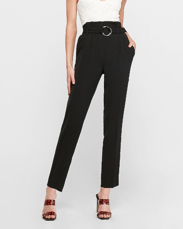 High Waisted O-ring Paperbag Ankle Pant