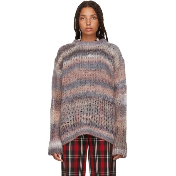 - Multicolor Striped Open Weave Sweater
