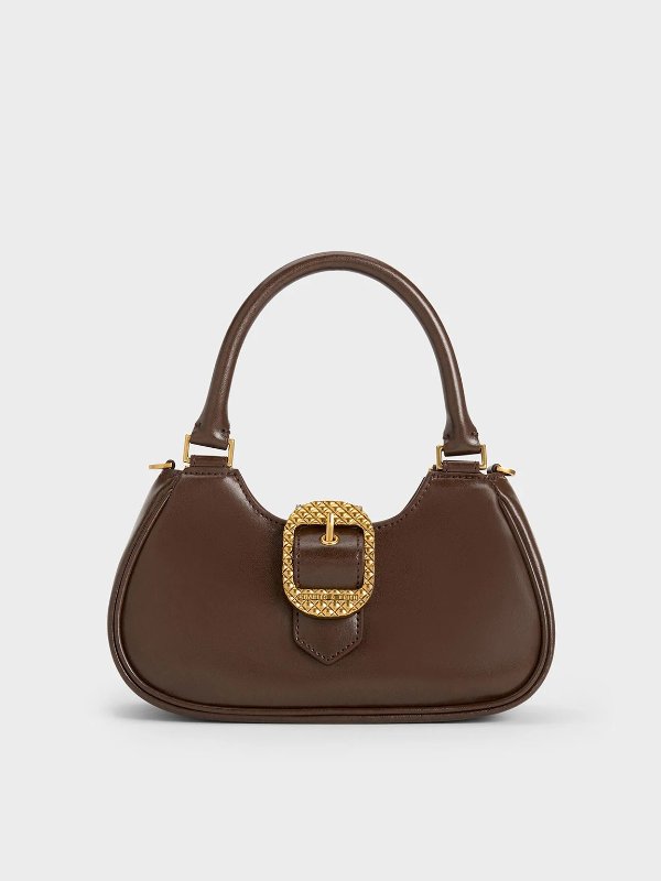 Avis Belted Top Handle Bag - Dark Brown