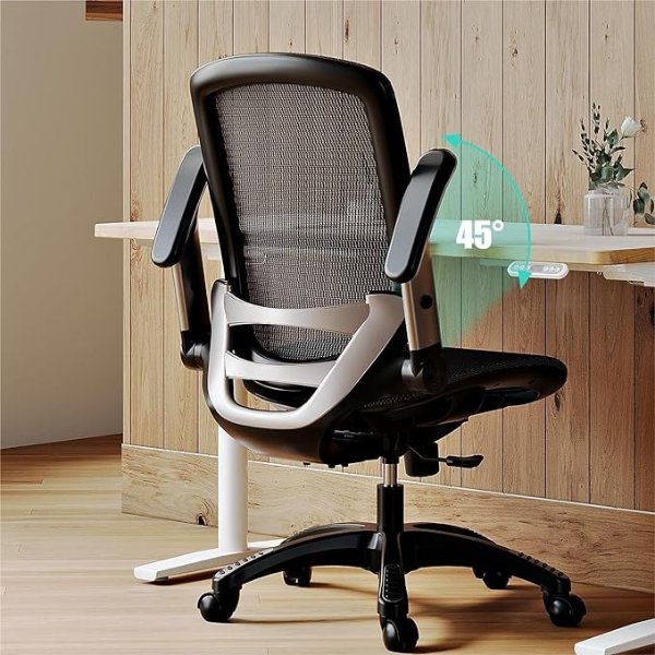 GABRYLLY Ergonomic Office Chair, Mesh Desk Chair - Lumbar Support and Adjustable Flip-up Arms, Soft Wide Seat, 90-120° Tilt, High Back Home Ergonomic Chairs Swivel Task Chair, Easy Assemble