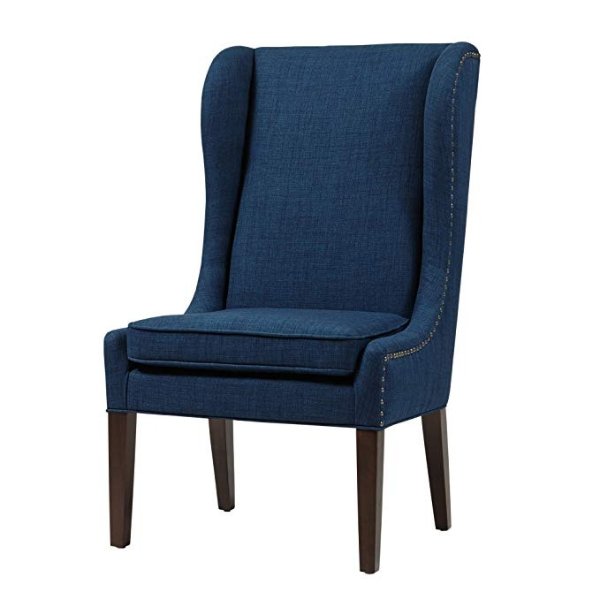 FPF20-0280 Garbo Accent Hardwood, Brich Wood, Captain Dining-Chair Mid Century Modern Deep Seating Club Style Kitchen Room Furniture, See Below Below, Navy