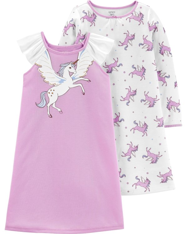 2-Pack Unicorn Nightgowns