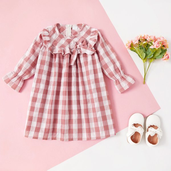 Baby/Toddler Girl Bow Plaid Pink Dress