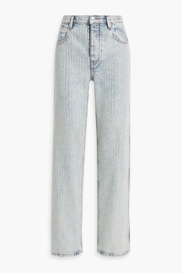 Crystal-embellished high-rise straight-leg jeans