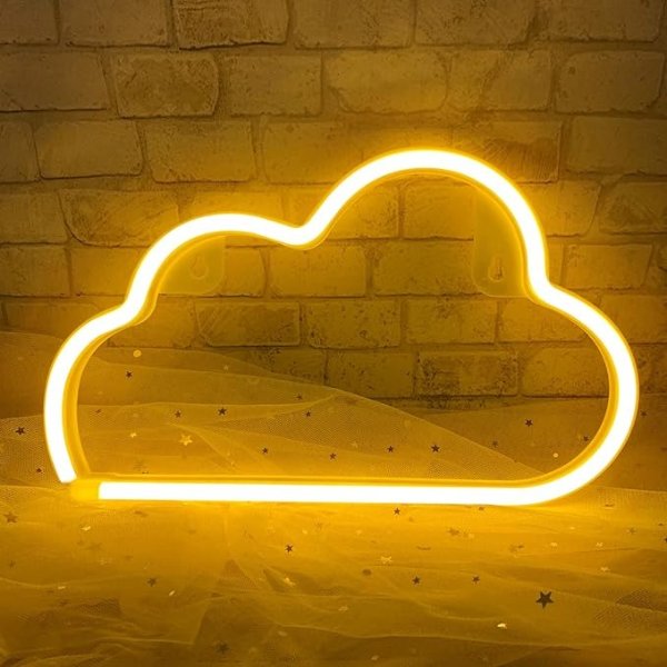 Cloud Neon Signs, LED Cloud Neon Light for Wall Decor, Battery or USB Powered Cloud Sign Shaped Decoration Wall Lights for Bedroom Aesthetic Teen Girl Kid Room Christmas Birthday Wedding Party Yellow