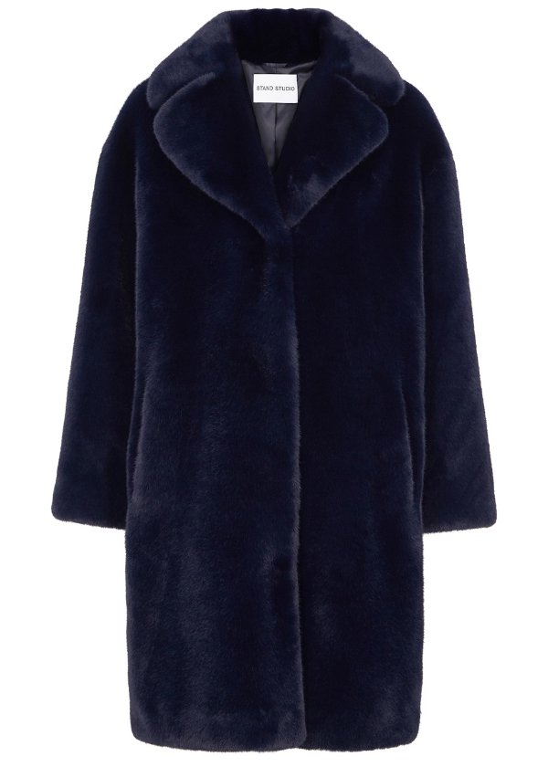Camille midnight blue faux fur coat