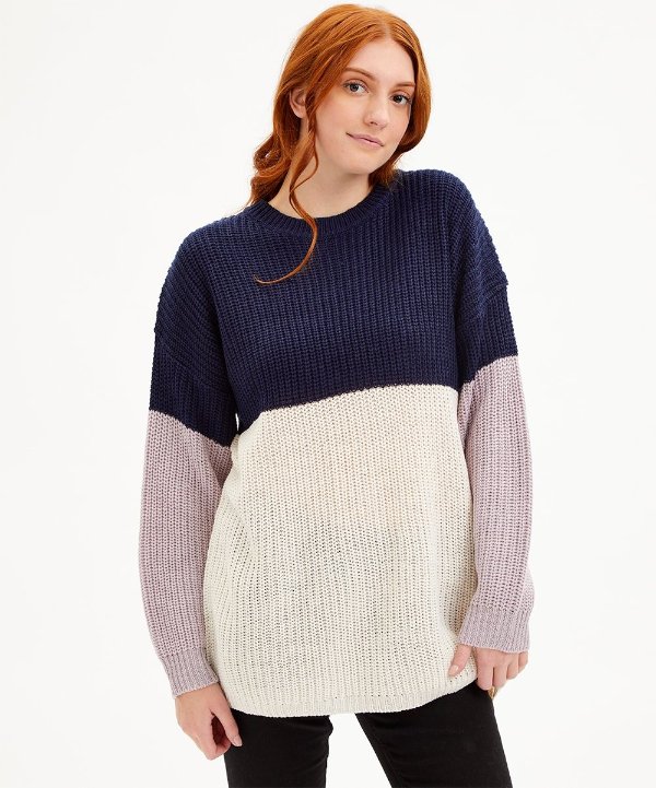 Navy & Cream Color Block Sweater - Women & Plus