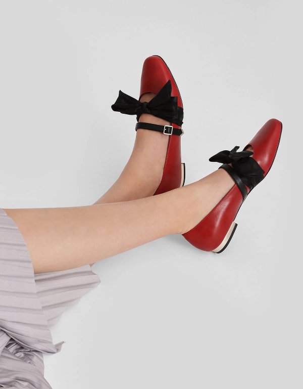 Red Knotted Bow Mary Jane Flats | CHARLES & KEITH