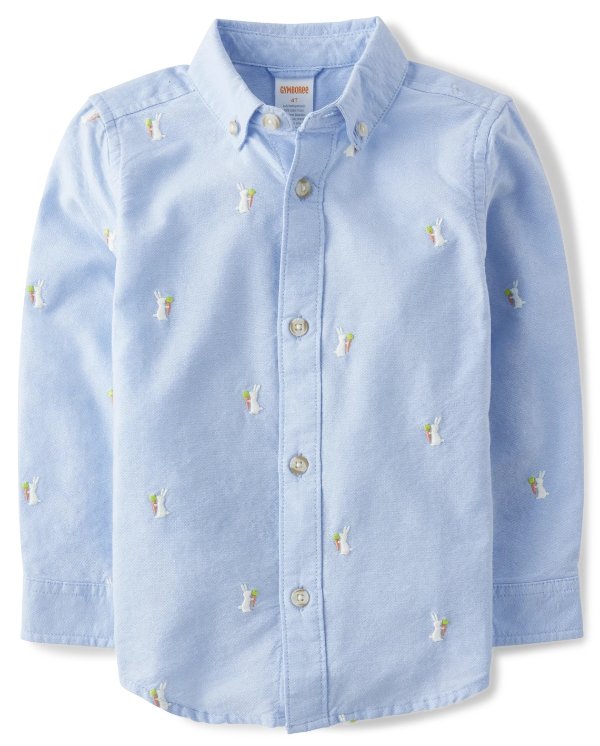 Boys Long Sleeve Embroidered Bunny Oxford Button Up Shirt - Spring Celebrations | Gymboree - DAYBREAK