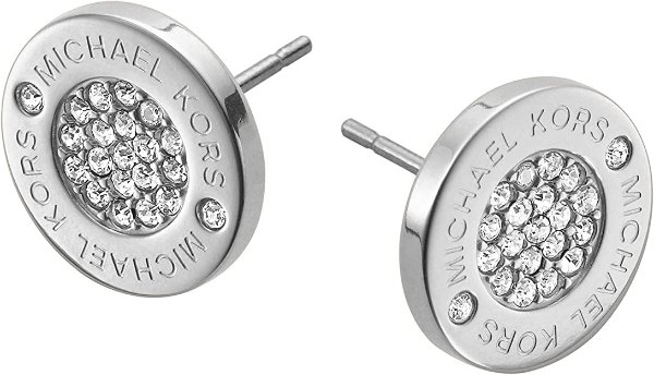 Silver Tone Logo Pave Stud Earrings