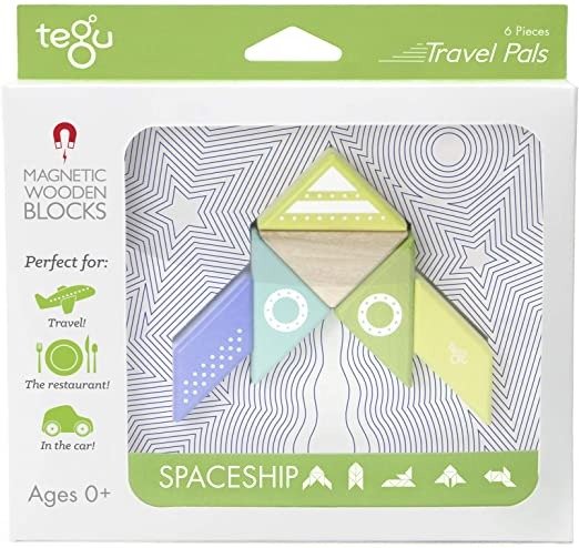 6 Piece Tegu Travel Pal Magnetic Wooden Block Set, Spaceship