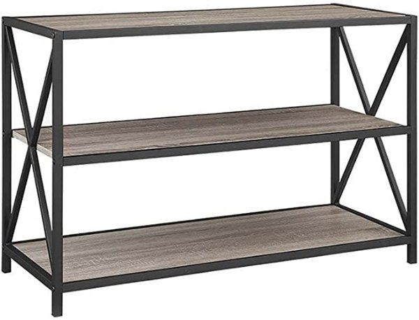 2 Tier Open Shelf Industrial Wood Metal Bookcase Tall Bookshelf Home Office Storage, 40 Inch, Driftwood