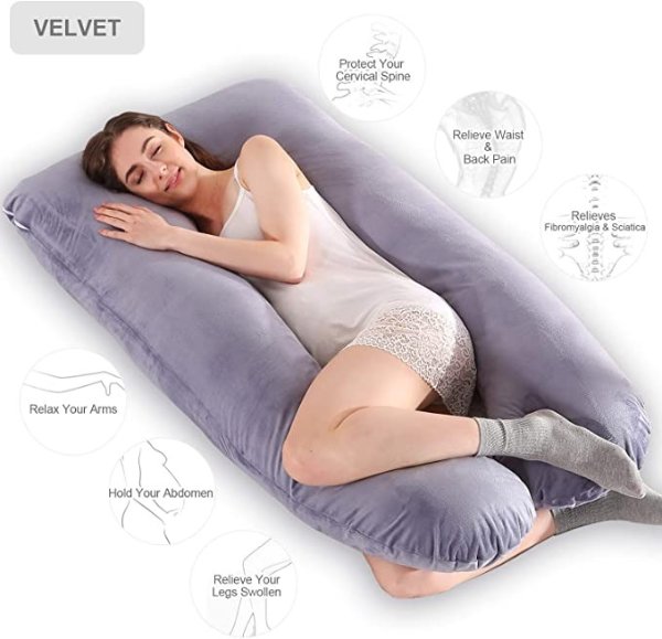Chilling Home Pregnancy Pillow, 55 inches Full Body Pillow Maternity Pillow for Pregnant Women, Comfort U Shaped Zootzi Pillow with Removable Washable Velvet Cover(Grey, 55 x 28 inches)