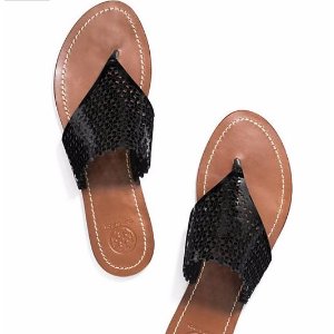 FLORAL PATENT PERFORATED FLAT THONG SANDAL @ Tory Burch