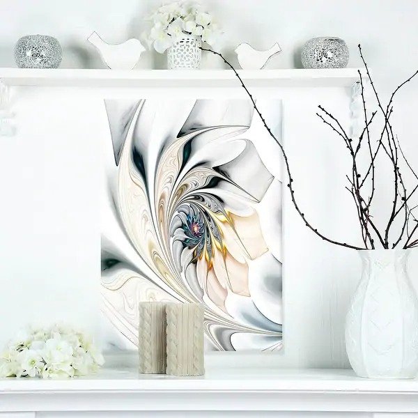 White Stained Glass Large Floral Wall Art Canvas - 12 in. wide x 20 in. high