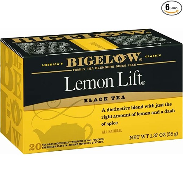 Bigelow Lemon Lift Black Tea Bags 20-Count Box (Pack of 6), Caffeinated Black Tea, 120 Tea Bags Total