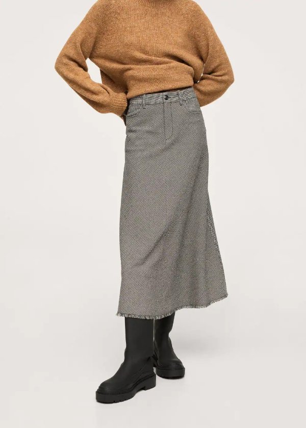 Checked midi skirt - Women | MANGO OUTLET USA