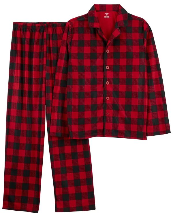 Adult 2-Piece Buffalo Check Fleece Coat-Style Pajamas