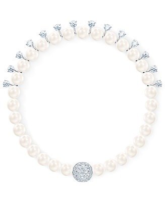 Silver-Tone Crystal & Imitation Pearl Magnetic Flex Bracelet