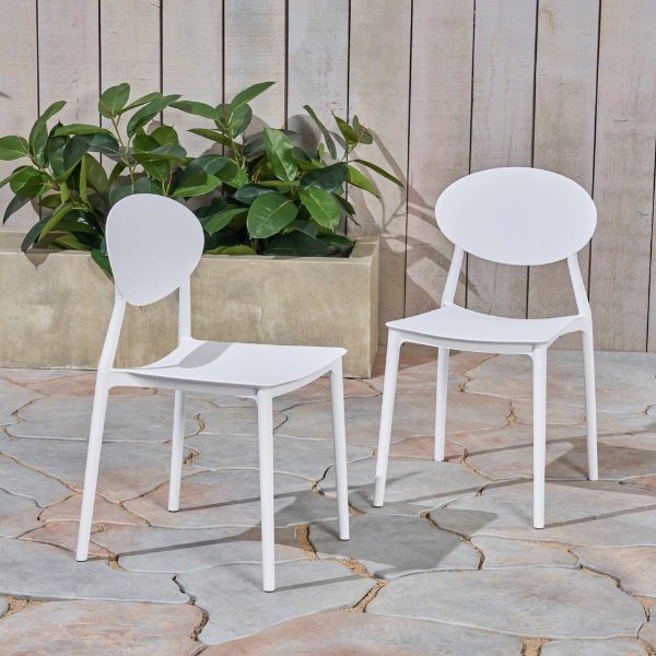 GDF Studio Brynn Outdoor Plastic Chairs, Set of 2 - Contemporary - Outdoor Dining Chairs - by GDFStudio