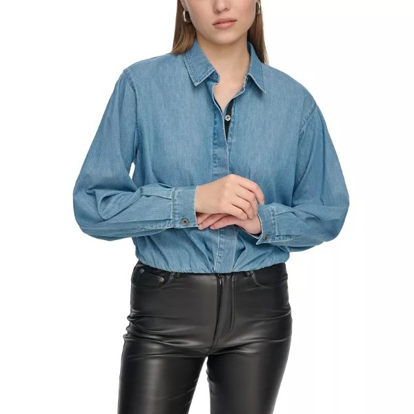 Women's Long Sleeve Denim Cropped Shirt