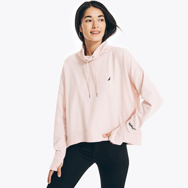 FUNNEL NECK HIGH-LOW PULLOVER HOODIE