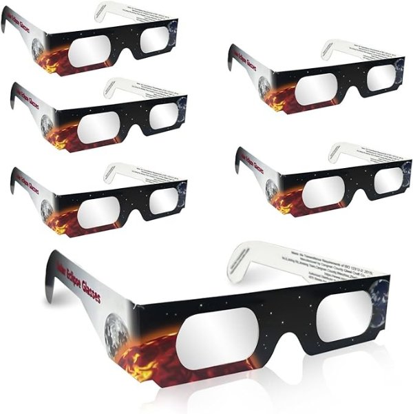 TOILOVO Solar Eclipse Glasses (6 Pack) - CE and ISO Certified Safe Shades for Direct Sun Viewing