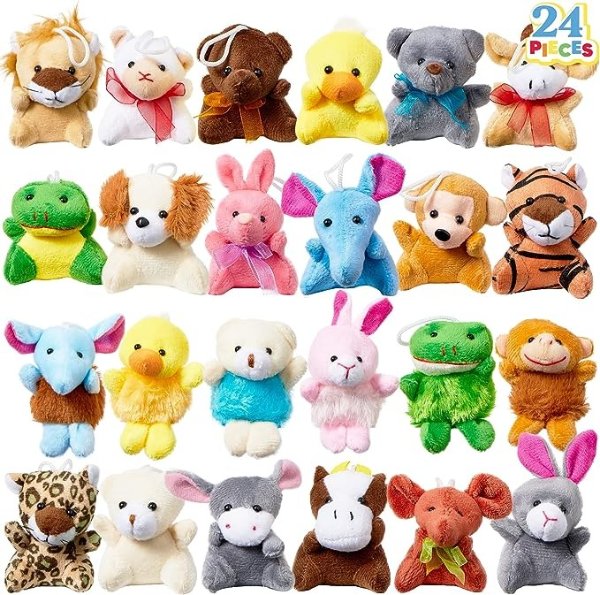 24 Pack Mini Animal Plush Toy Assortment (24 units 3" each)，Kids Fidget Toy Valentine Gift Easter Egg Filter Party Favors