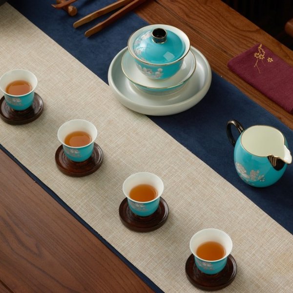 Auratic 国瓷永丰源 水墨牡丹8头中式茶具套装
