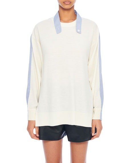 Tibi TibiWool Sweater with Shirt TrimTibiWool Sweater with Shirt Trim