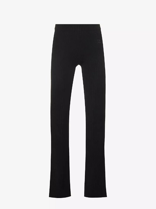 Brand-embroidered slim-fit knitted trousers